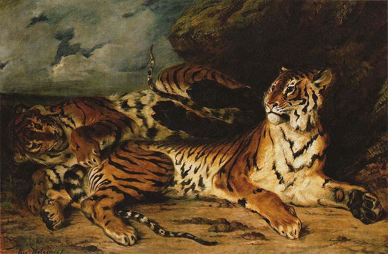 Eugene Delacroix A Young Tiger Playing with its Mother Germany oil painting art